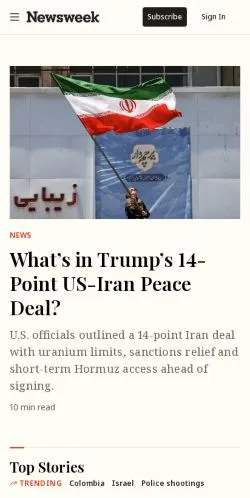 Preview of the Newsweek website, a media outlet in United States for sponsored articles