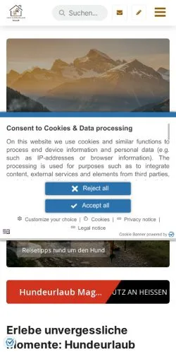 スポンサード記事向けのドイツメディア、Hundeurlaub Magazinのサイトプレビュー