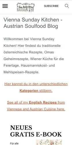 Anteprima del sito Vienna Sunday Kitchen, media di Germania per articoli sponsorizzati