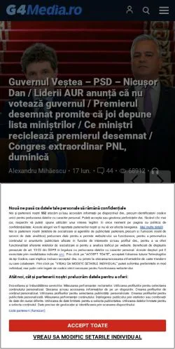 Podgląd witryny G4Media, medium z kraju Rumunia do artykułów sponsorowanych