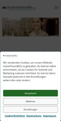 Anteprima del sito Studententarife, media di Germania per articoli sponsorizzati