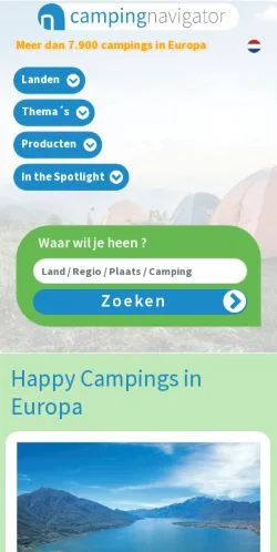 Vista previa del sitio Campingnavigator, medio de Países Bajos para artículos patrocinados