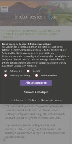 スポンサード記事向けのドイツメディア、Indonesien Reisenのサイトプレビュー