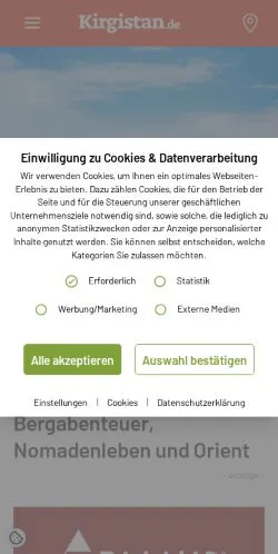 Anteprima del sito Kirgistan Reisen, media di Germania per articoli sponsorizzati
