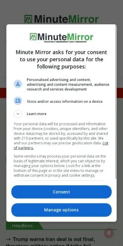 Anteprima del sito Minute Mirror, media di Stati Uniti per articoli sponsorizzati