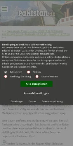 Anteprima del sito Pakistan Reisen, media di Germania per articoli sponsorizzati