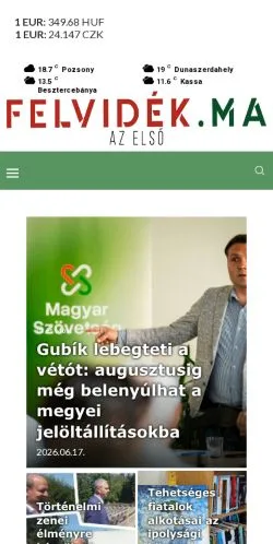 스폰서 기사용 헝가리 매체 Felvidék.ma 사이트 미리보기