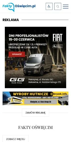 Vista previa del sitio Fakty Oświęcim, medio de Polonia para artículos patrocinados