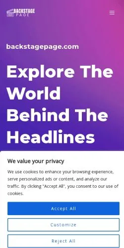 Forhåndsvisning av nettstedet Backstagepage, medium fra USA for sponsede artikler