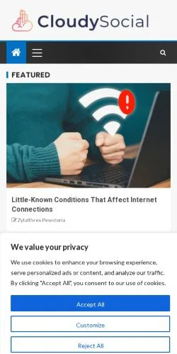 スポンサード記事向けのアメリカ合衆国メディア、Cloudysocialのサイトプレビュー