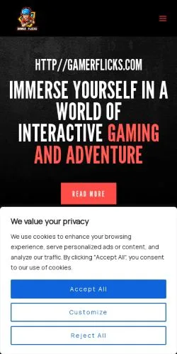 スポンサード記事向けのアメリカ合衆国メディア、Gamerflicksのサイトプレビュー