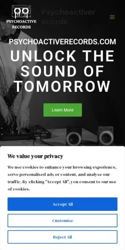 Aperçu du site Psychoactive Records, média de États-Unis pour articles sponsorisés