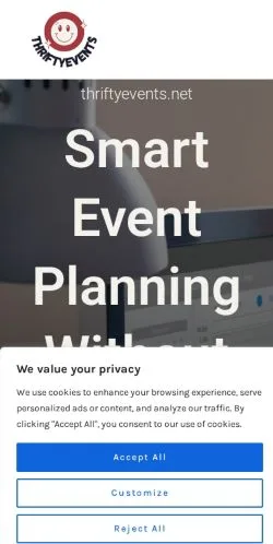 Anteprima del sito Thriftyevents, media di Stati Uniti per articoli sponsorizzati