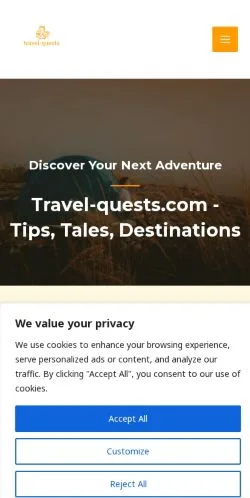 Podgląd witryny Travel Quests, medium z kraju Stany Zjednoczone do artykułów sponsorowanych