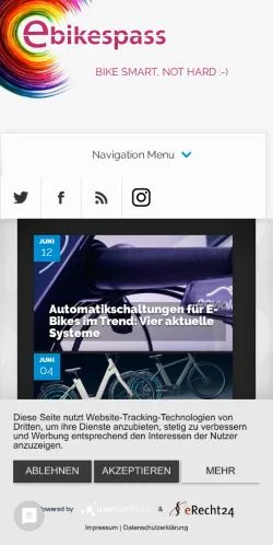 Forhåndsvisning av nettstedet EbikeSpass, medium fra Tyskland for sponsede artikler