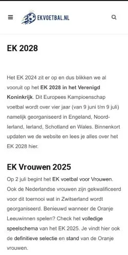 Anteprima del sito EK Voetbal 2028, media di Paesi Bassi per articoli sponsorizzati