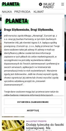 Preview of the Planeta website, a media outlet in Poland for sponsored articles