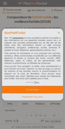 Vista previa del sitio MonPetitForfait, medio de Francia para artículos patrocinados