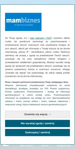 Anteprima del sito MamBiznes, media di Polonia per articoli sponsorizzati