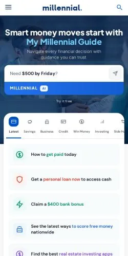 Forhåndsvisning av nettstedet My Millennial Guide, medium fra USA for sponsede artikler