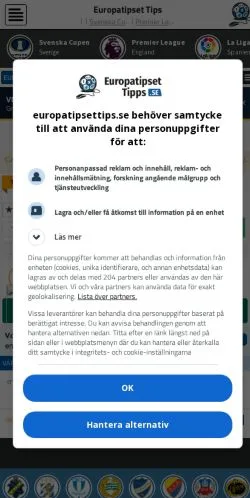 Anteprima del sito EuropatipsetTips, media di Svezia per articoli sponsorizzati