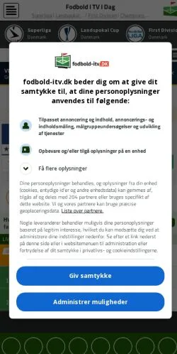 Vista previa del sitio Fodbold ITV, medio de Dinamarca para artículos patrocinados