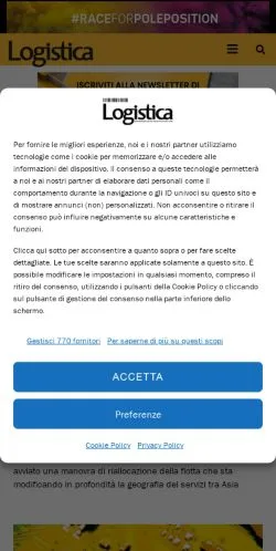 스폰서 기사용 이탈리아 매체 Logistica 사이트 미리보기