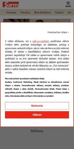 Podgląd witryny Šarm, medium z kraju Słowacja do artykułów sponsorowanych