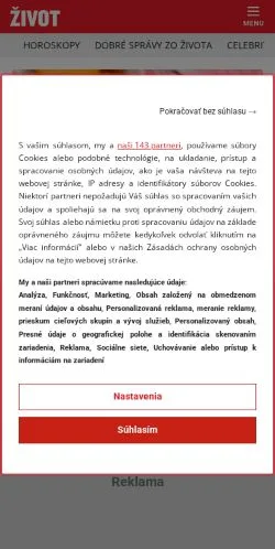 Anteprima del sito Život, media di Slovacchia per articoli sponsorizzati