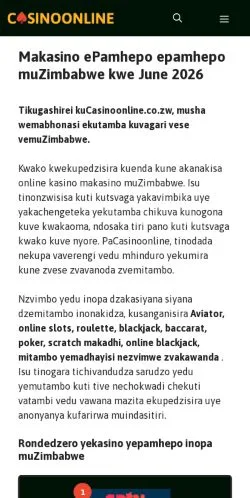 Podgląd witryny Casino Online Zimbabwe, medium z kraju Zimbabwe do artykułów sponsorowanych