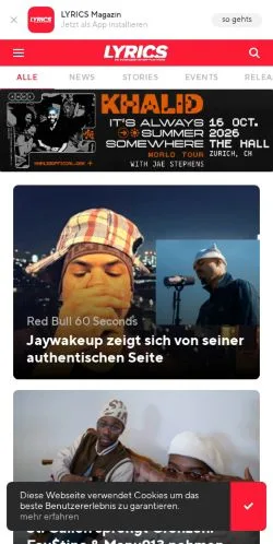 Podgląd witryny LYRICS Magazin, medium z kraju Szwajcaria do artykułów sponsorowanych
