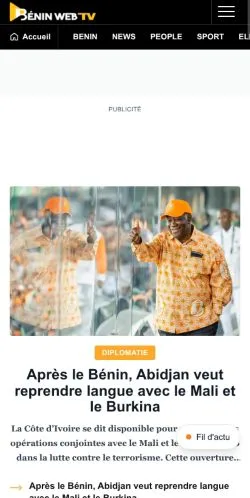 Aperçu du site BENIN WEB TV, média de France pour articles sponsorisés