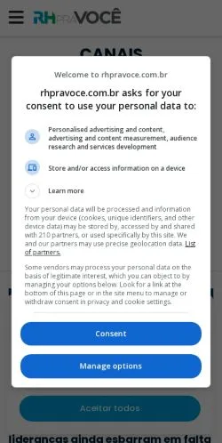 Anteprima del sito RH Pra Você, media di Brasile per articoli sponsorizzati