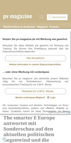 Podgląd witryny Pv Magazine Deutschland, medium z kraju Niemcy do artykułów sponsorowanych