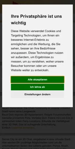 Anteprima del sito SecretCity, media di Germania per articoli sponsorizzati