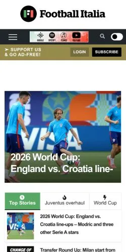 스폰서 기사용 영국 매체 Football Italia 사이트 미리보기