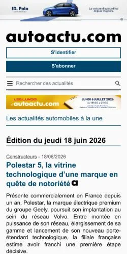 Sponsorlu makaleler için Fransa medyası Autoactu sitesinin önizlemesi