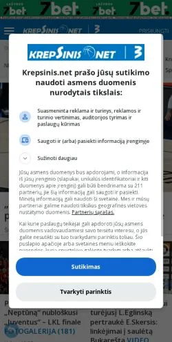Anteprima del sito Krepsinis, media di Lituania per articoli sponsorizzati