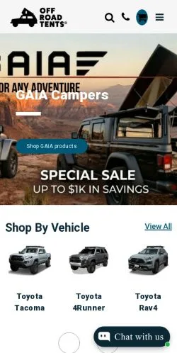 Forhåndsvisning av nettstedet Off Road Tents, medium fra USA for sponsede artikler