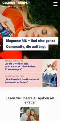 Podgląd witryny Gesunder Körper, medium z kraju Niemcy do artykułów sponsorowanych