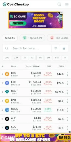 Anteprima del sito CoinCheckup, media di Stati Uniti per articoli sponsorizzati