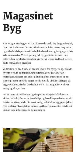 Pré-visualização do site magasinetbyg.dk, meio de Dinamarca para artigos patrocinados