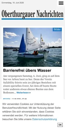 Förhandsvisning av webbplatsen Oberthurgauer Nachrichten, medium i Schweiz för sponsrade artiklar