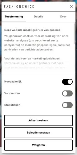 Anteprima del sito Fashionchick, media di Paesi Bassi per articoli sponsorizzati