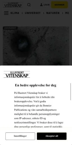 Voorbeeld van de site Illustrert Vitenskap, medium uit Noorwegen voor gesponsorde artikelen