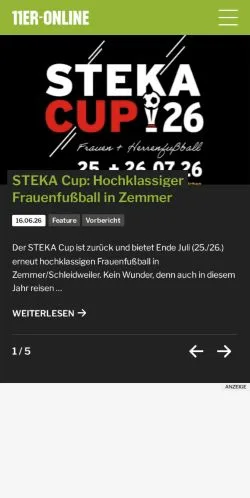 Podgląd witryny 11er Online, medium z kraju Niemcy do artykułów sponsorowanych