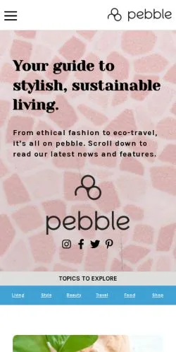 Förhandsvisning av webbplatsen Pebble Mag, medium i USA för sponsrade artiklar