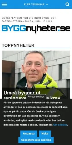 Anteprima del sito Byggnyheter, media di Svezia per articoli sponsorizzati