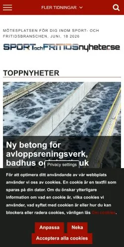 Anteprima del sito SPORTochFRITIDSnyheter, media di Svezia per articoli sponsorizzati