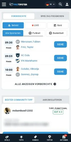 Podgląd witryny ProTipster, medium z kraju Niemcy do artykułów sponsorowanych